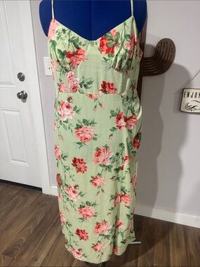 ASOS Green Floral Maxi Dress with Pink & Red Roses